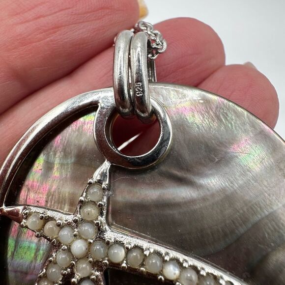 Abalone Shell, Mother of Pearl Cabochon 925 pendant on 18" 18KT, GP necklace! - Picture 10 of 12